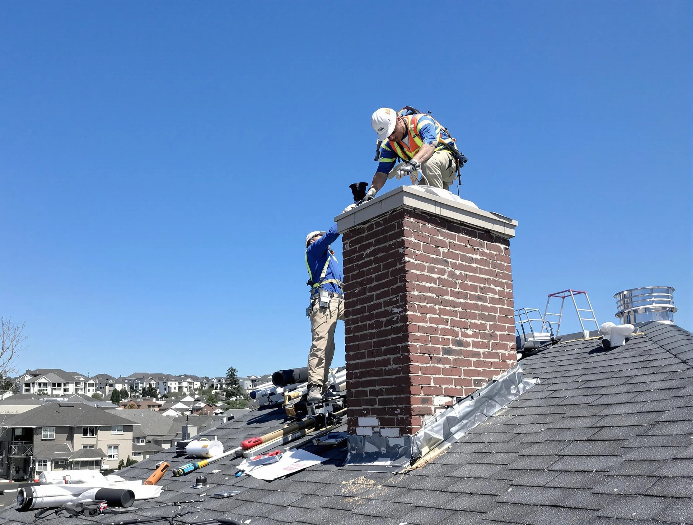 Franklin Chimney Sweep repairing a chimney crown in Franklin, TN