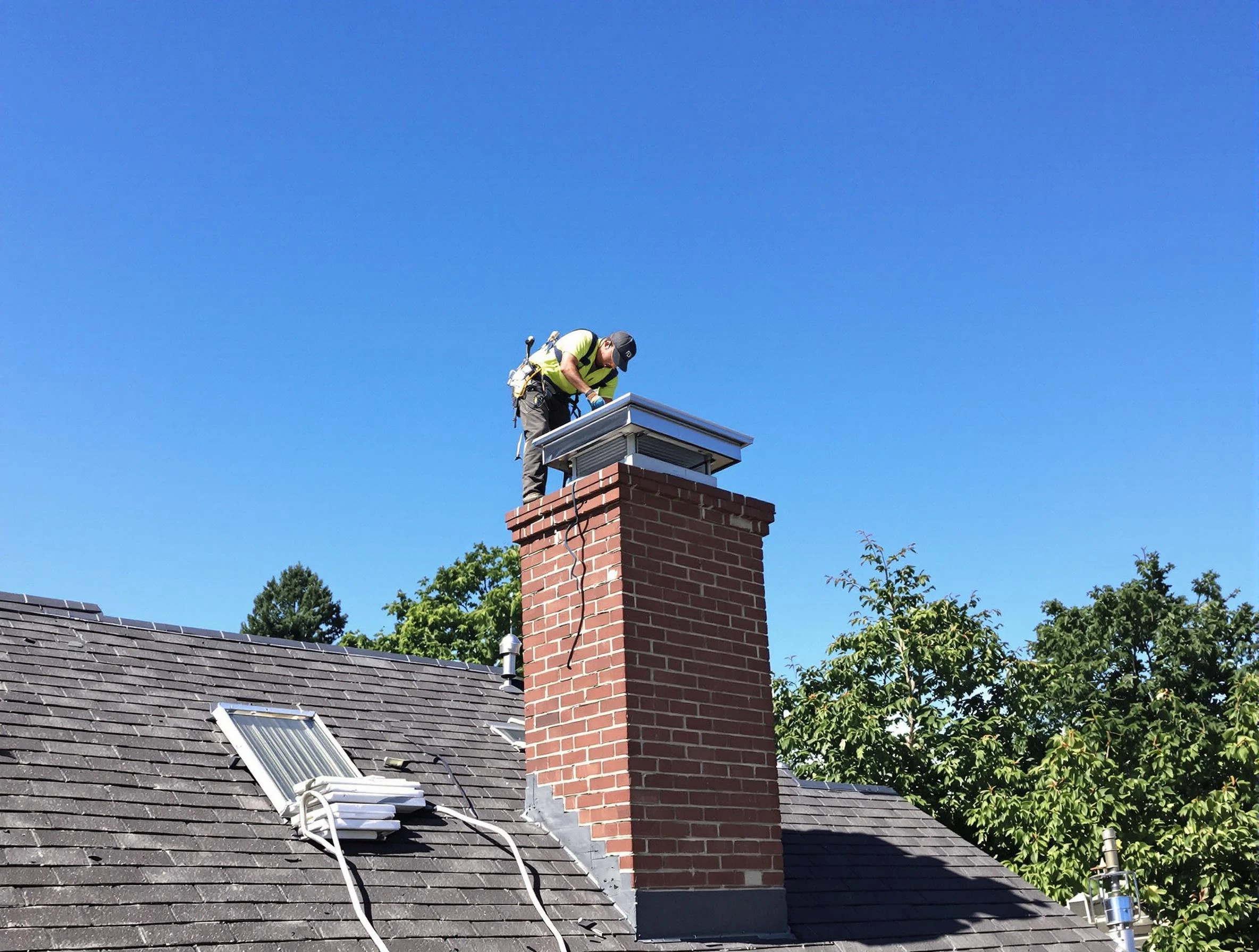Franklin Chimney Sweep technician measuring a chimney cap in Franklin, TN