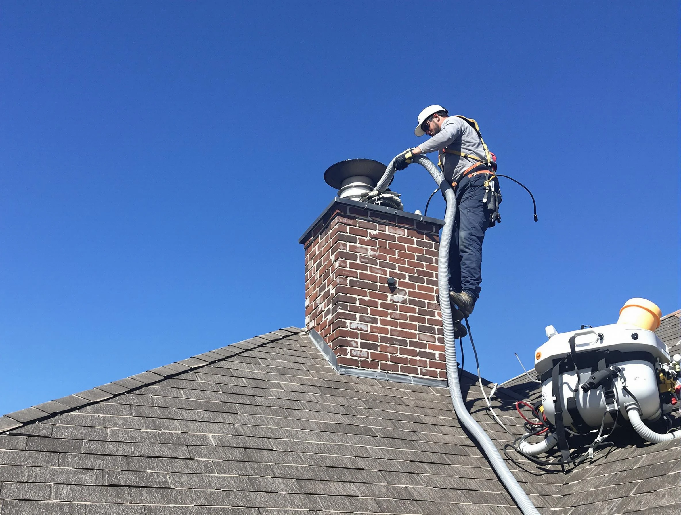 Dedicated Franklin Chimney Sweep team member cleaning a chimney in Franklin, TN
