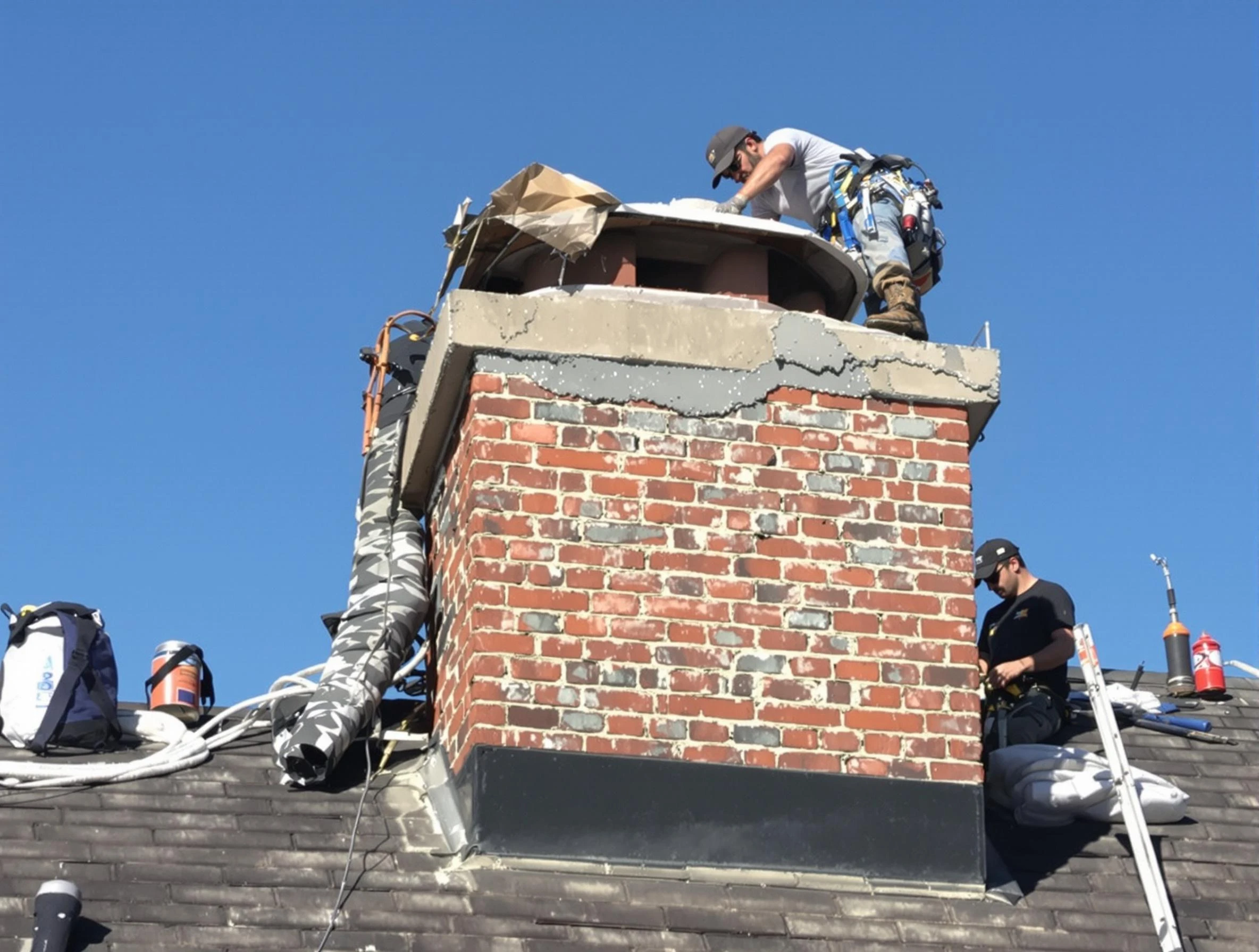 Franklin Chimney Sweep installing a custom chimney crown in Franklin, TN