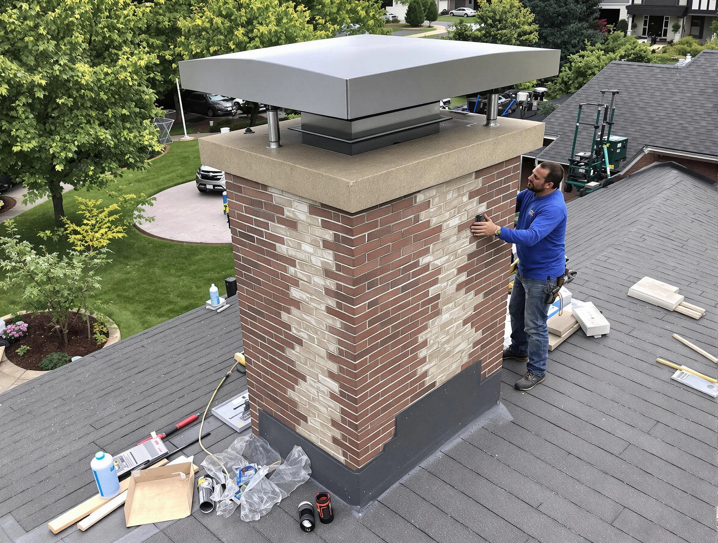 Franklin Chimney Sweep team working on a custom chimney remodel in Franklin, TN
